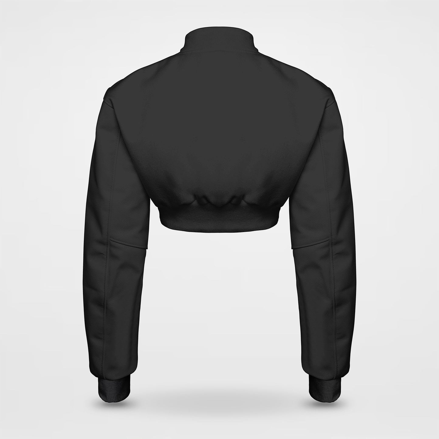 Black Cropped Varsity Jacket With Leather sleeves