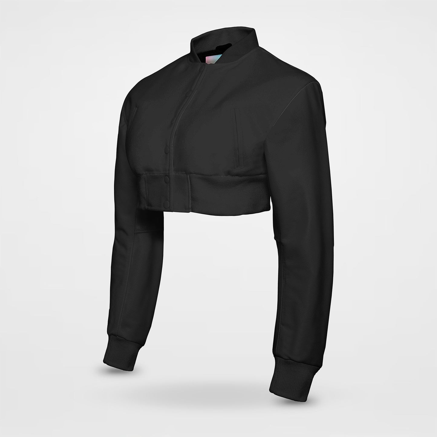 Black Cropped Varsity Jacket With Leather sleeves