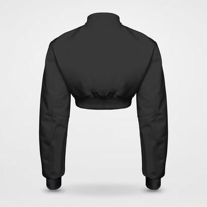Black Cropped Varsity Jacket With Leather sleeves
