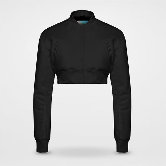 Black Cropped Varsity Jacket With Leather sleeves