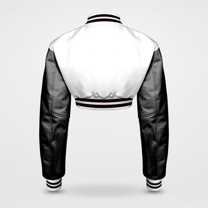 blank varsity jacket cropped women back side