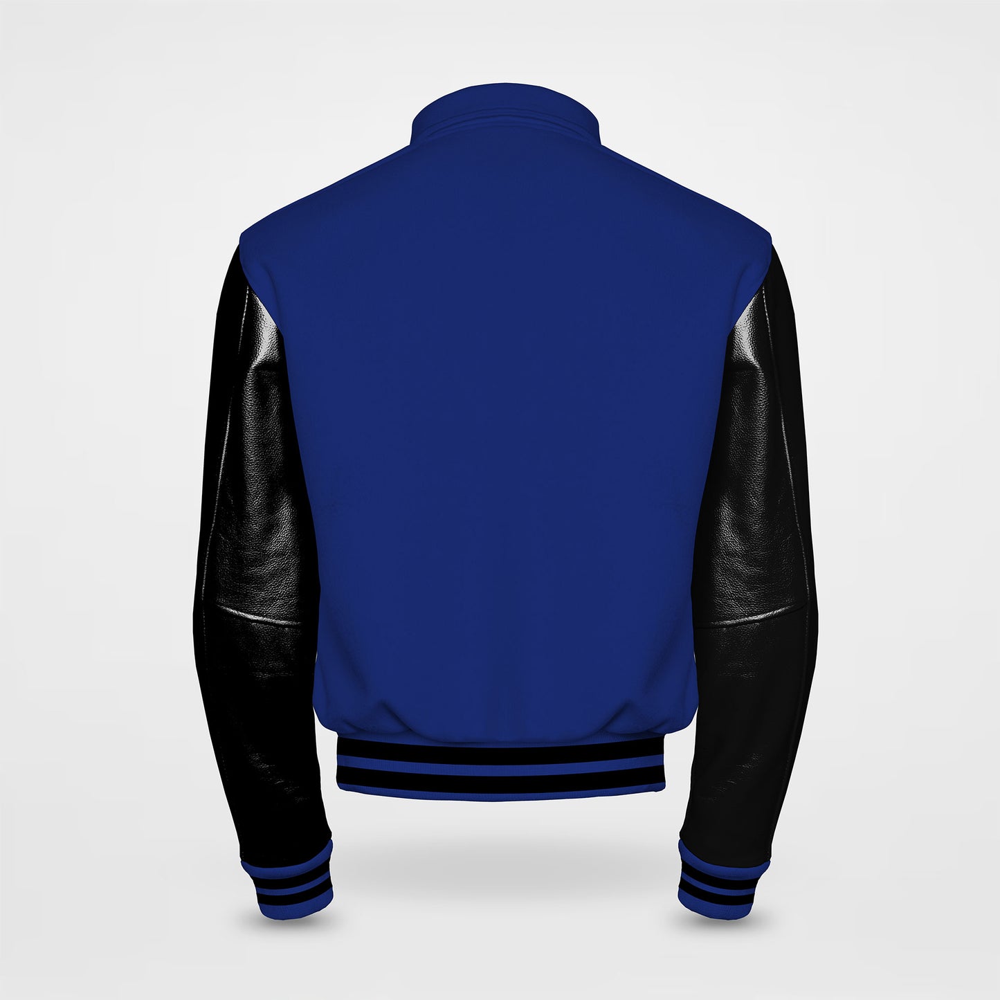 blue and black letterman jackets collared back side