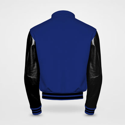 blue and black letterman jackets collared back side
