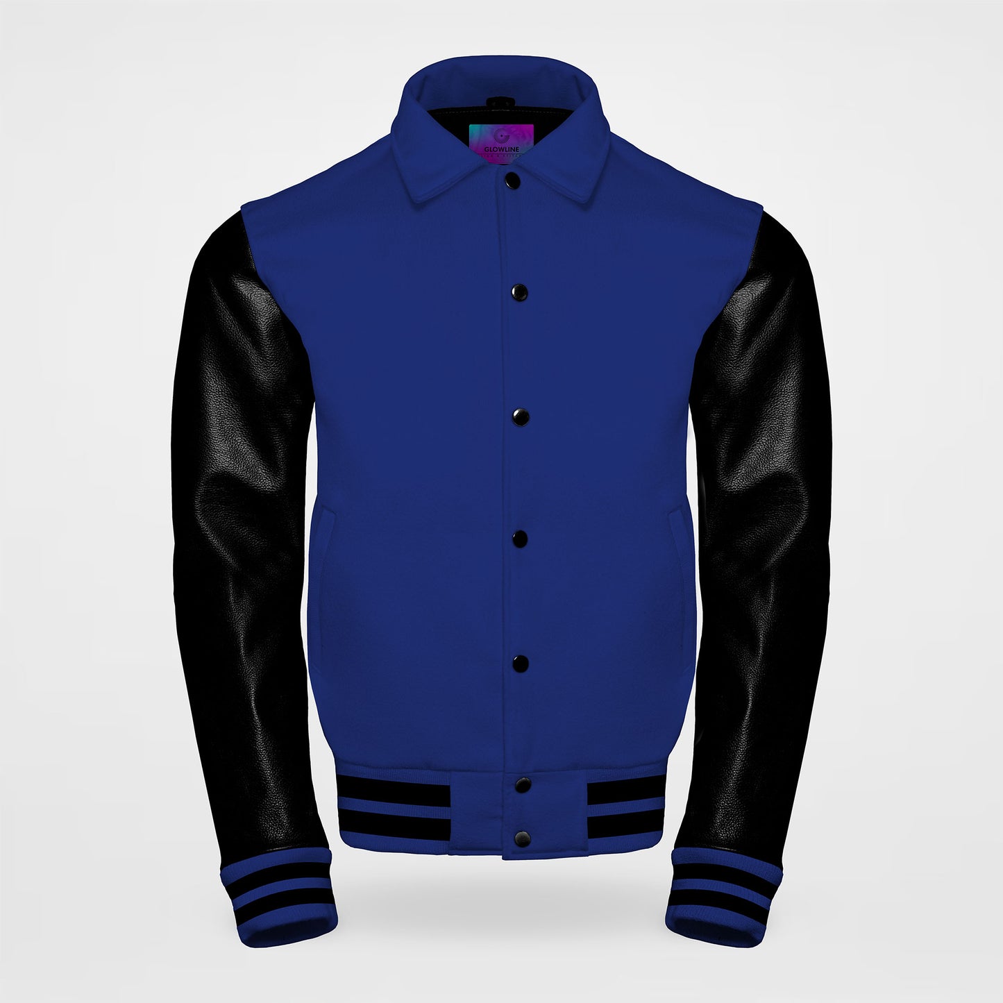 blue and black letterman jackets collared front side