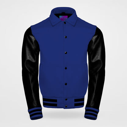 blue and black letterman jackets collared front side