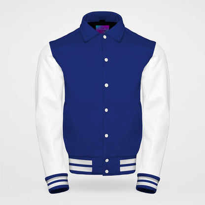 blue and white letterman jackets collared front side