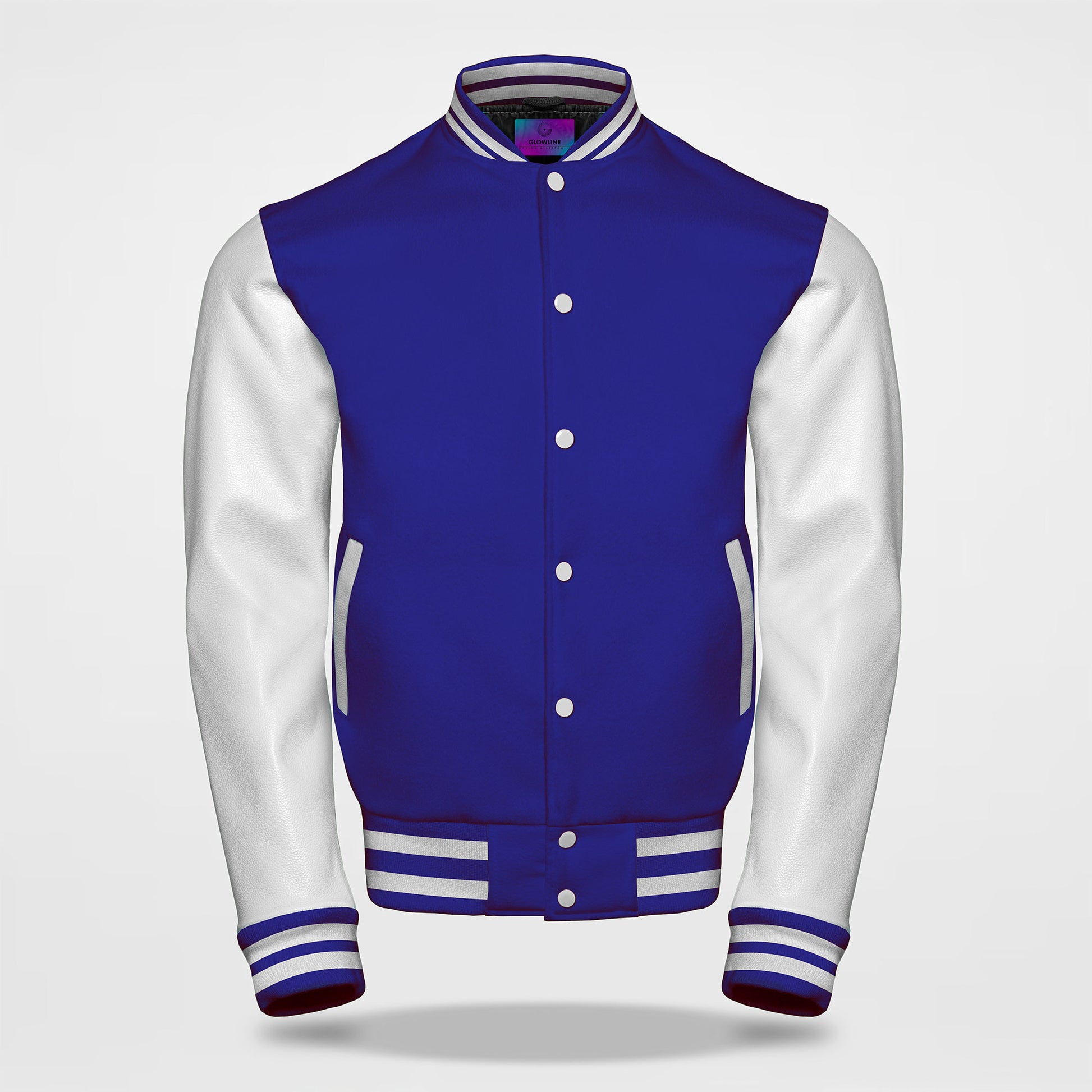 blue and white letterman jackets front side