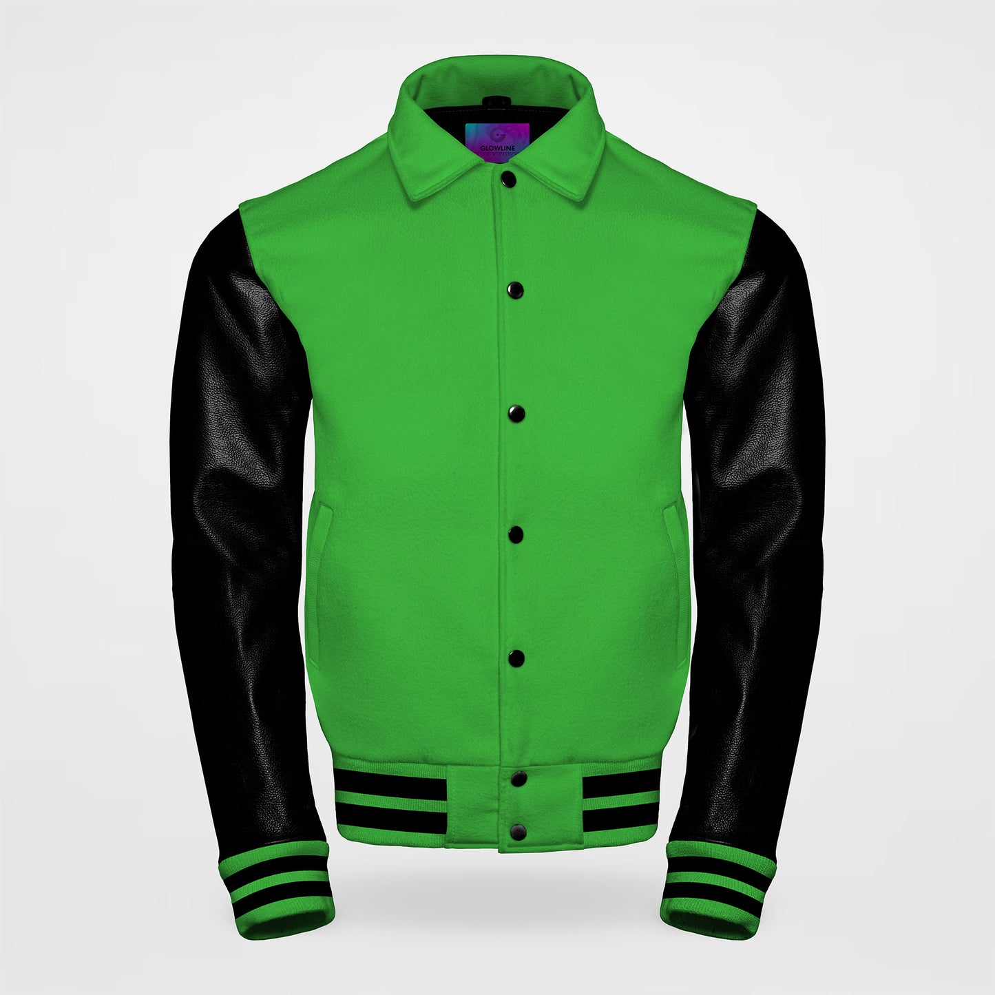 eagles kelly green letterman jacket collared with black sleeves front side