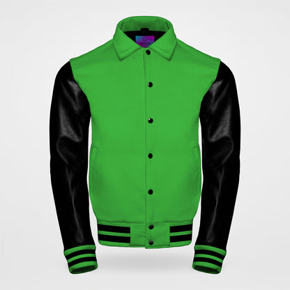 eagles kelly green letterman jacket collared with black sleeves front side