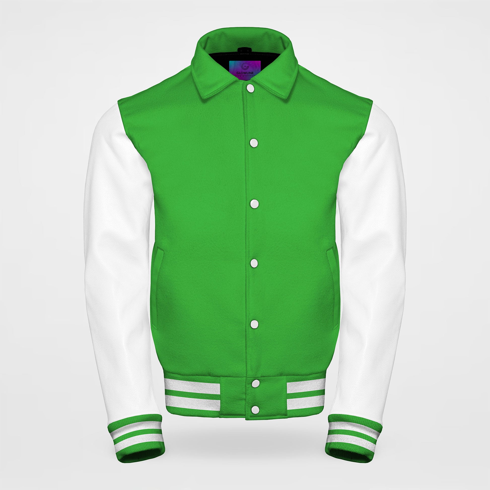 eagles kelly green letterman jacket collared with white sleeves front side