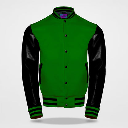 green black varsity jacket front side