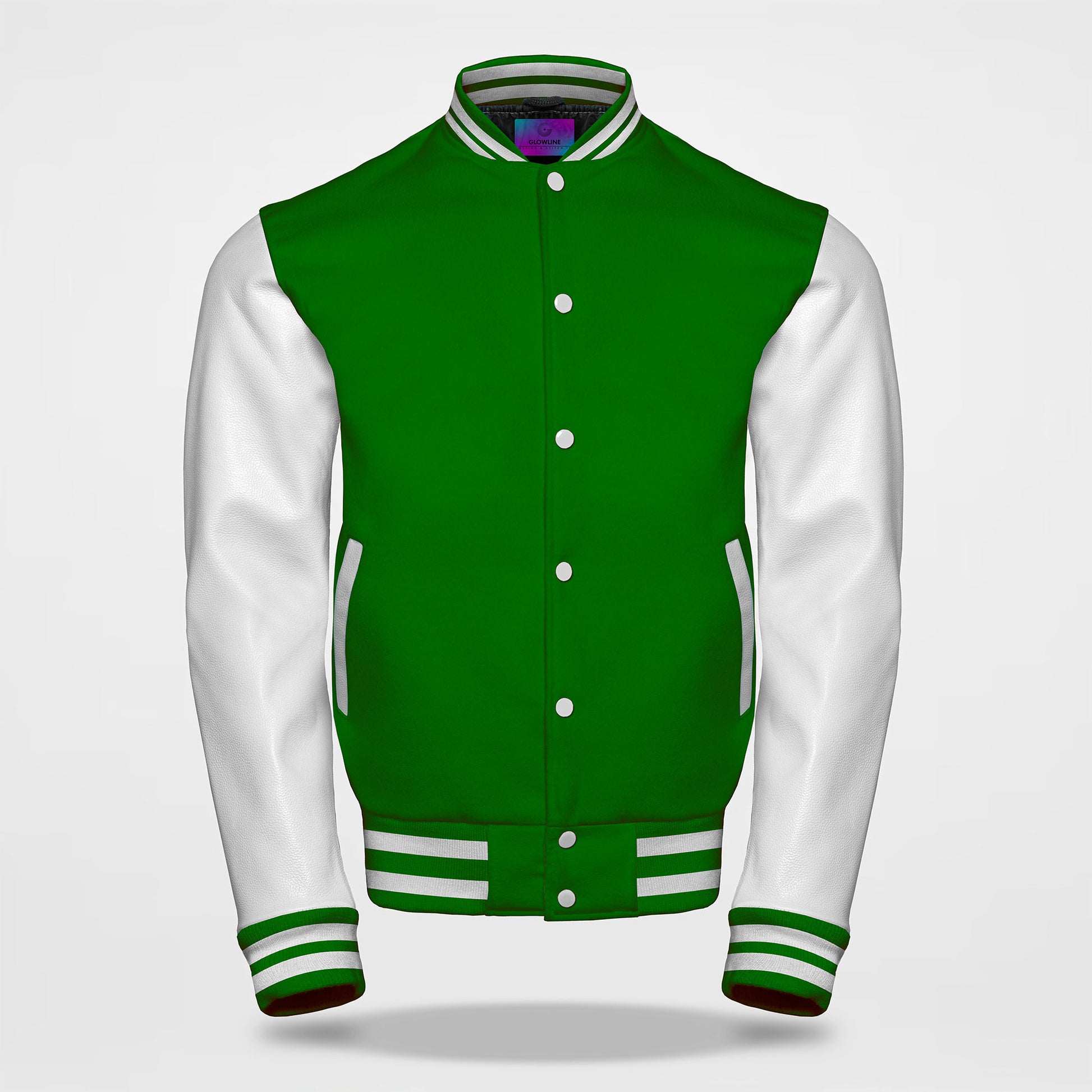 green white varsity jacket front side