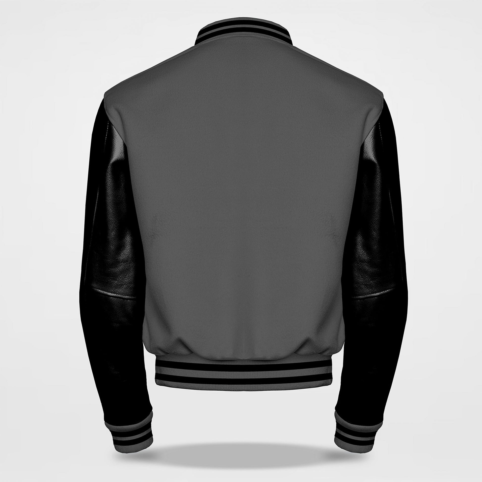 grey and black letterman jacket back side