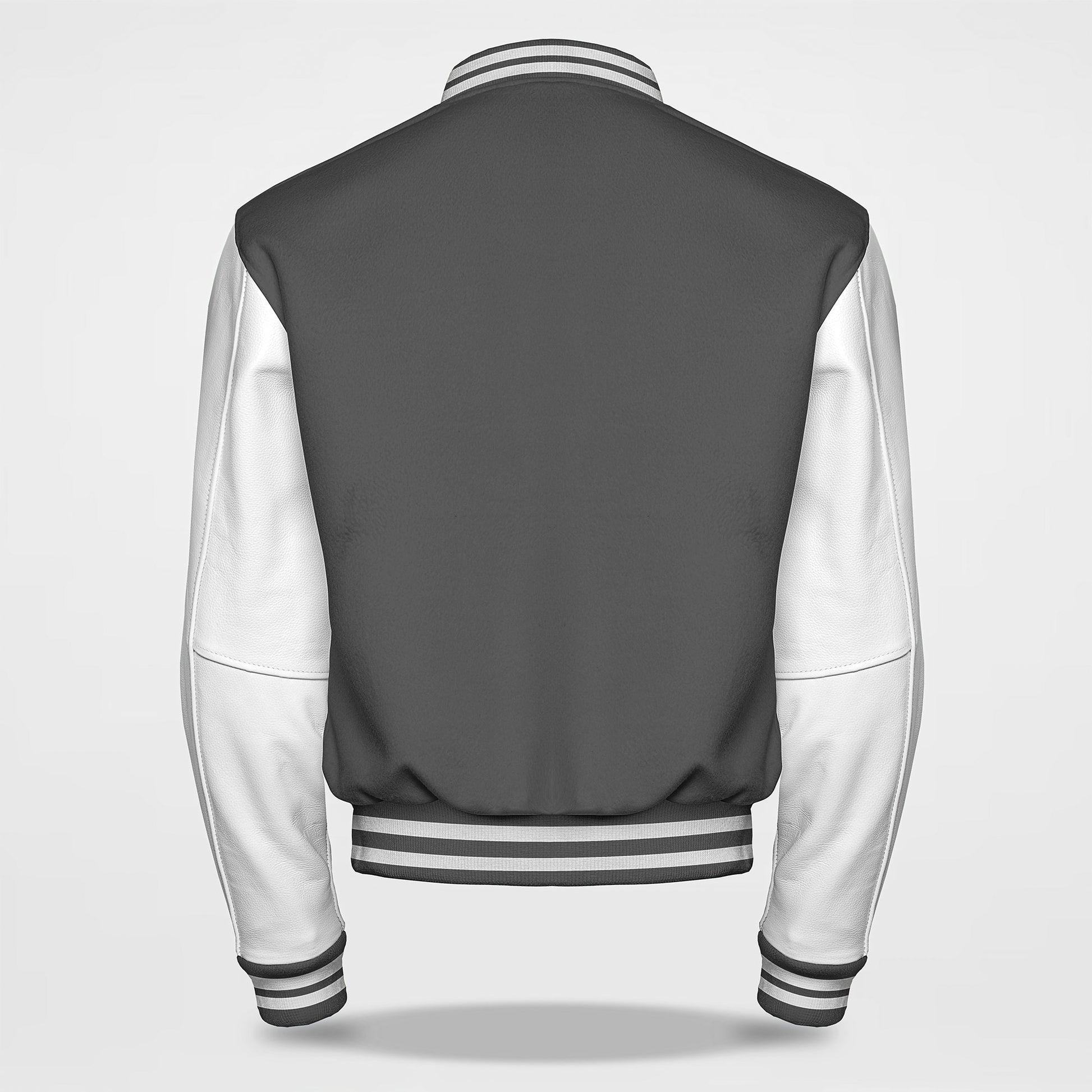 grey and white letterman jacket back side