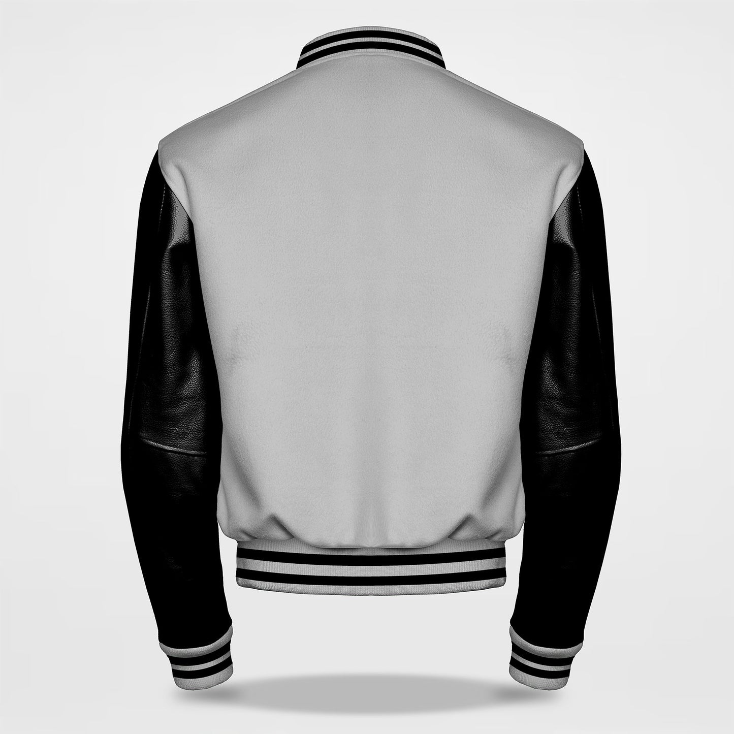 grey black varsity letterman jacket back side