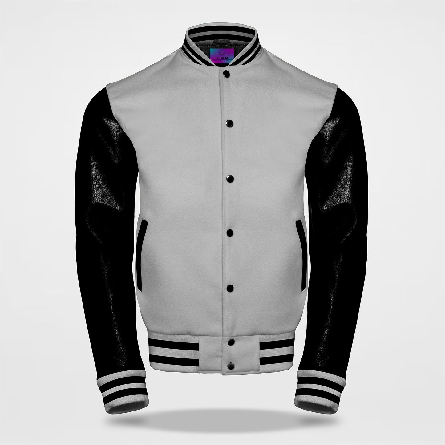 grey black varsity letterman jacket front side