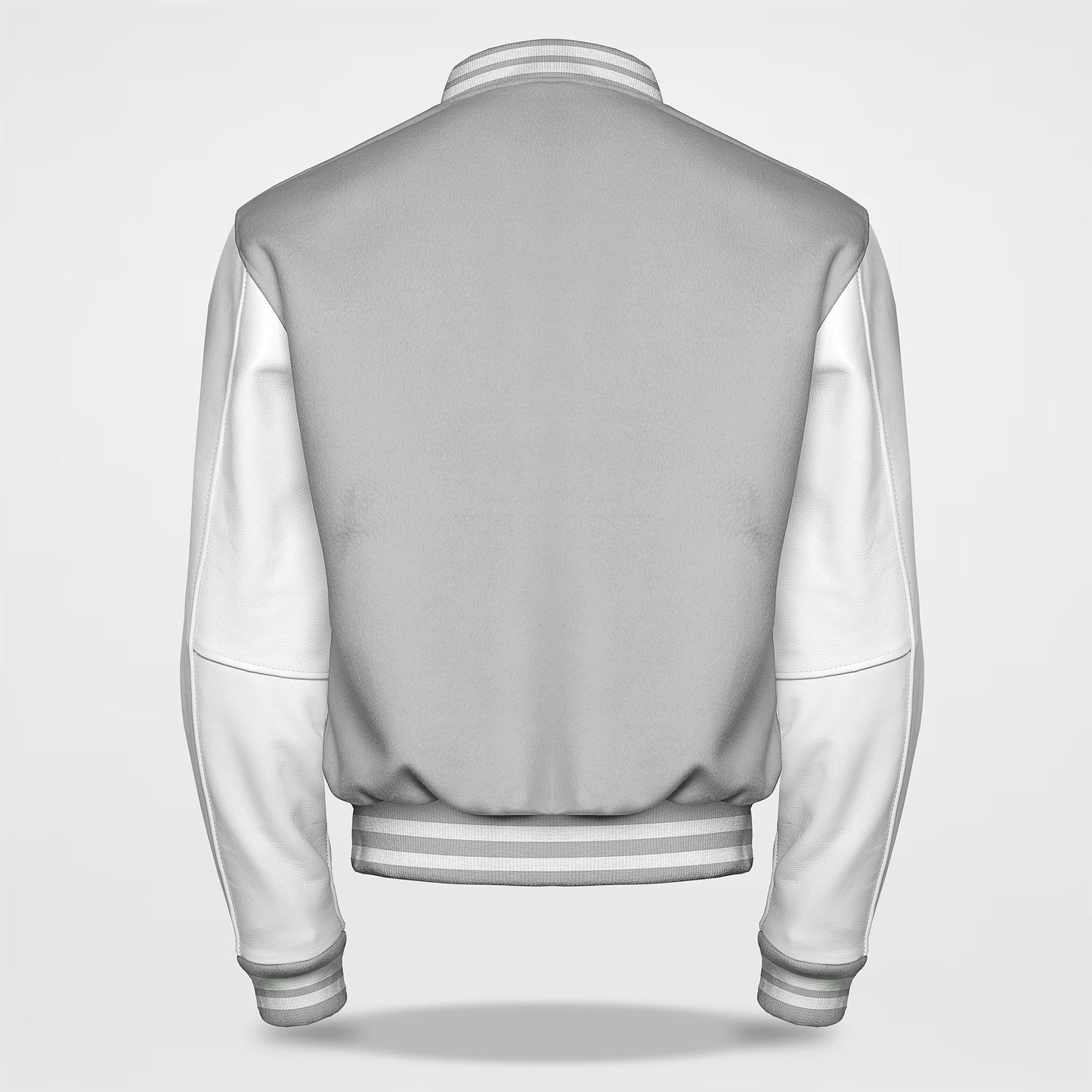 grey white varsity letterman jacket back side