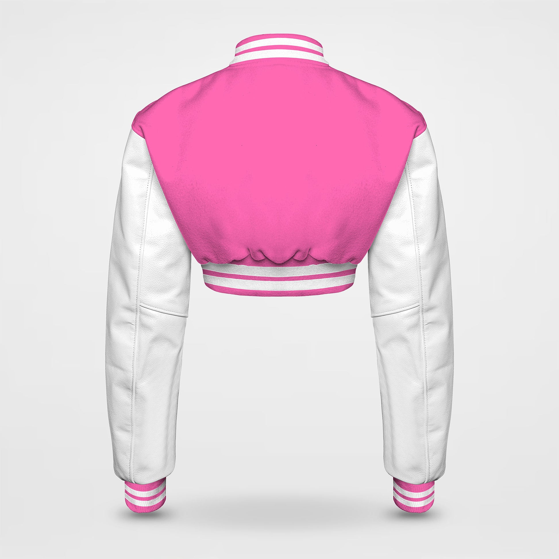 hot pink letterman jacket cropped back side