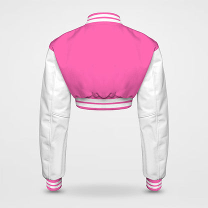 hot pink letterman jacket cropped back side