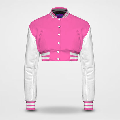 hot pink letterman jacket cropped front side