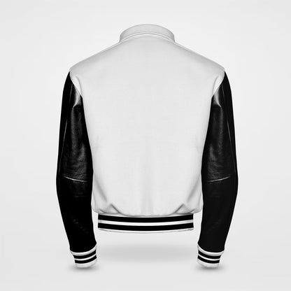 letterman jacket sailor collar white body and black sleeves back side