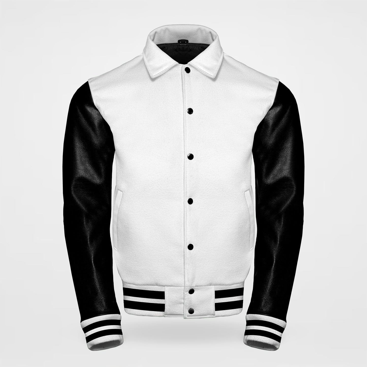 letterman jacket sailor collar white body and black sleeves front side