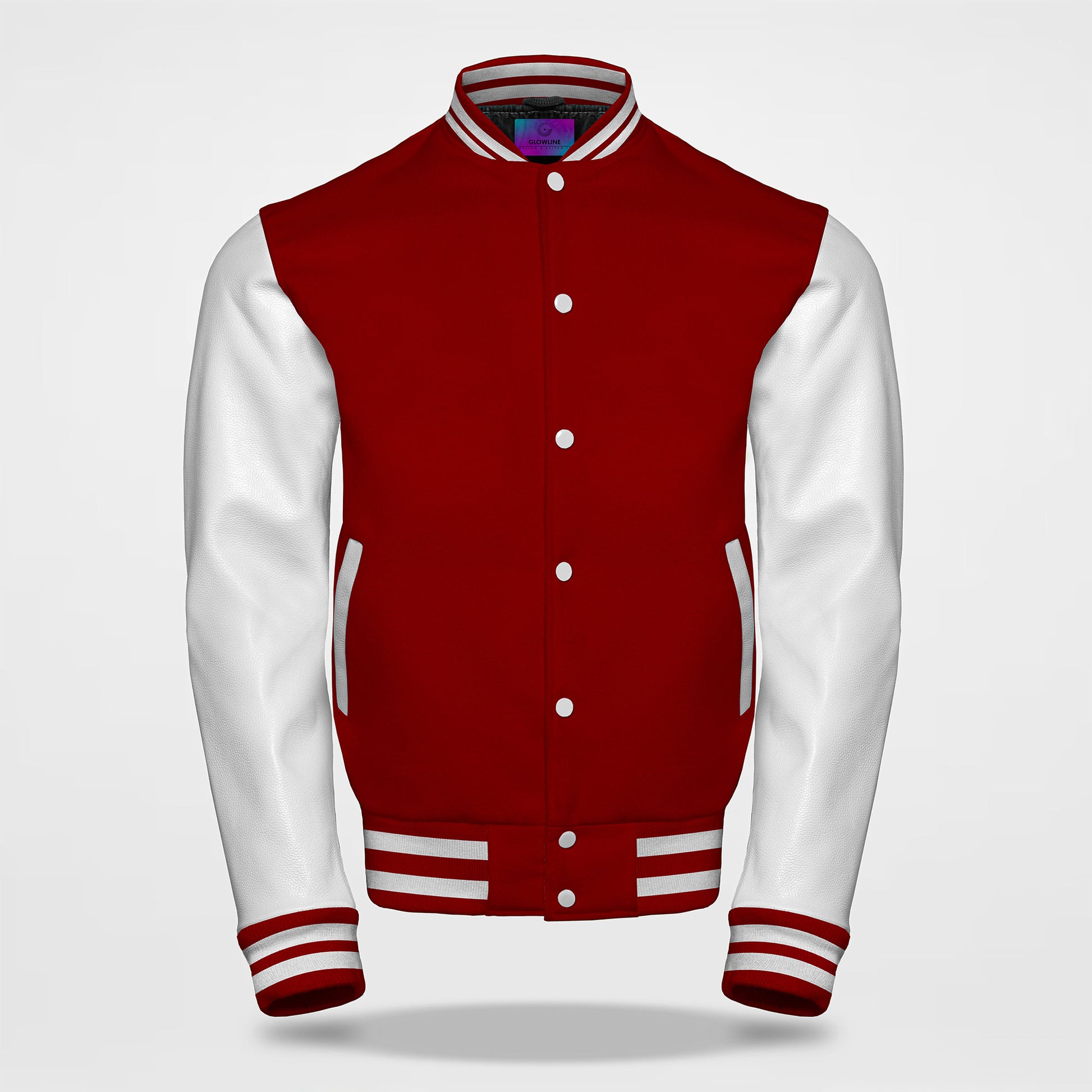 maroon white varsity jacket front side