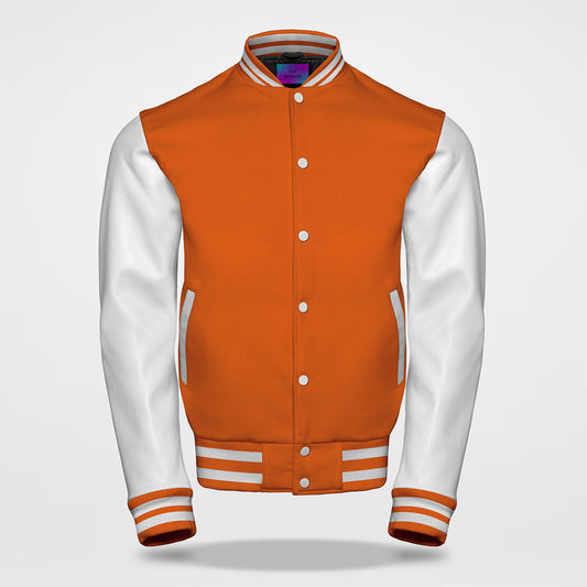 orange white varsity letterman jacket front side