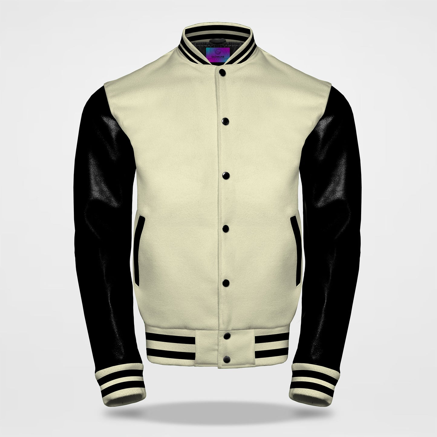 plain varsity jacket cream black front side