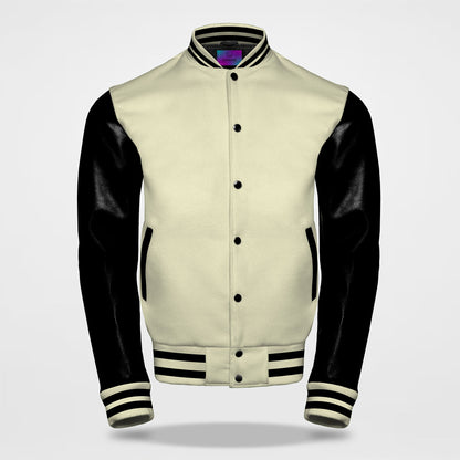 plain varsity jacket cream black front side