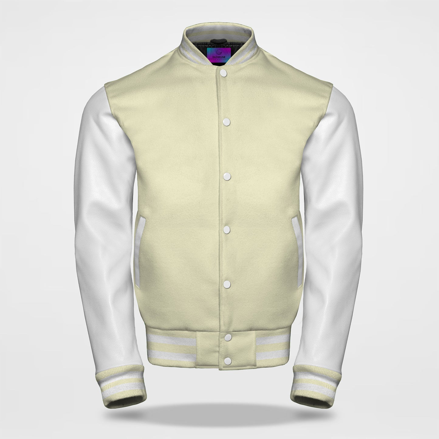 plain varsity jacket cream white front side