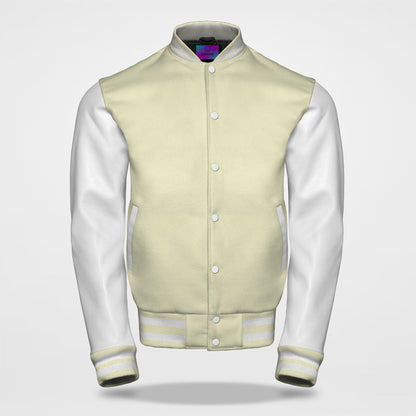 plain varsity jacket cream white front side