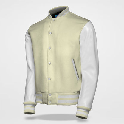 plain varsity jacket cream white side pose