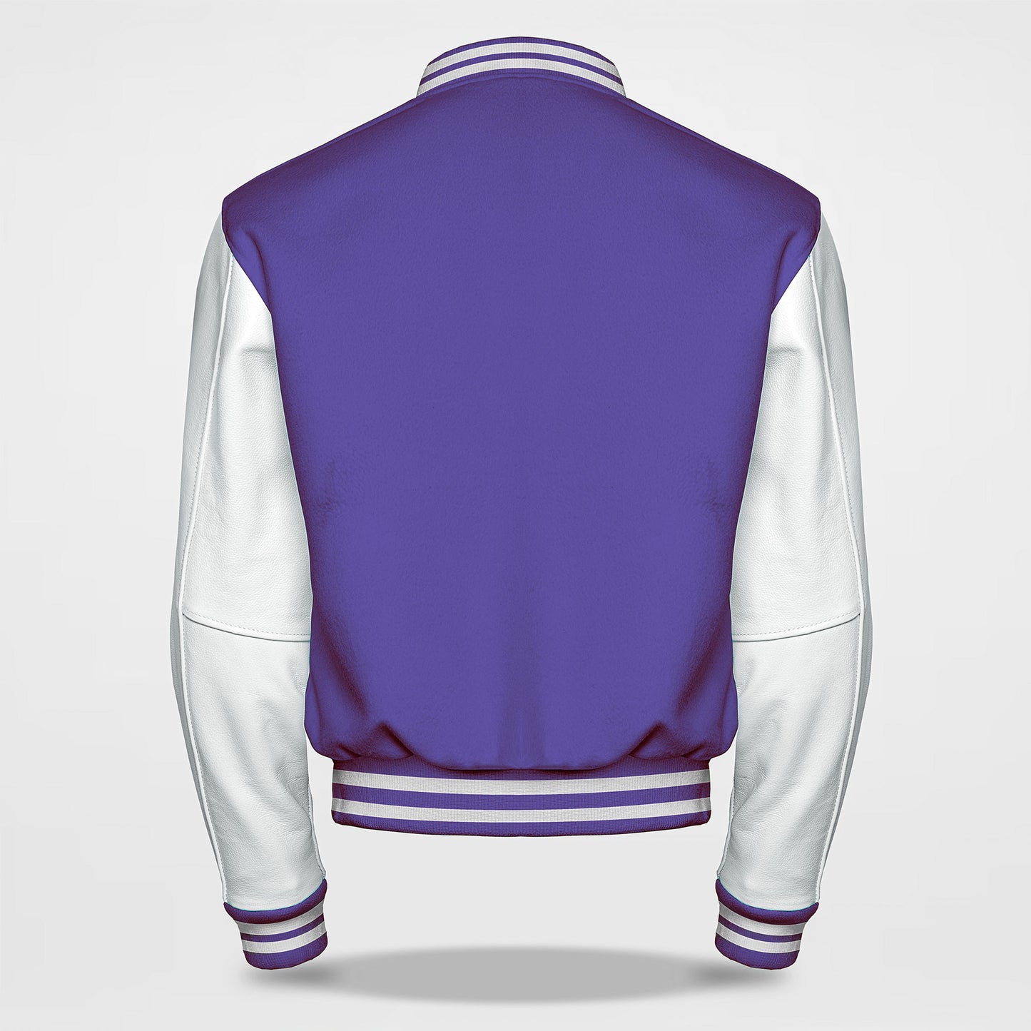 purple and white letterman jacket back side