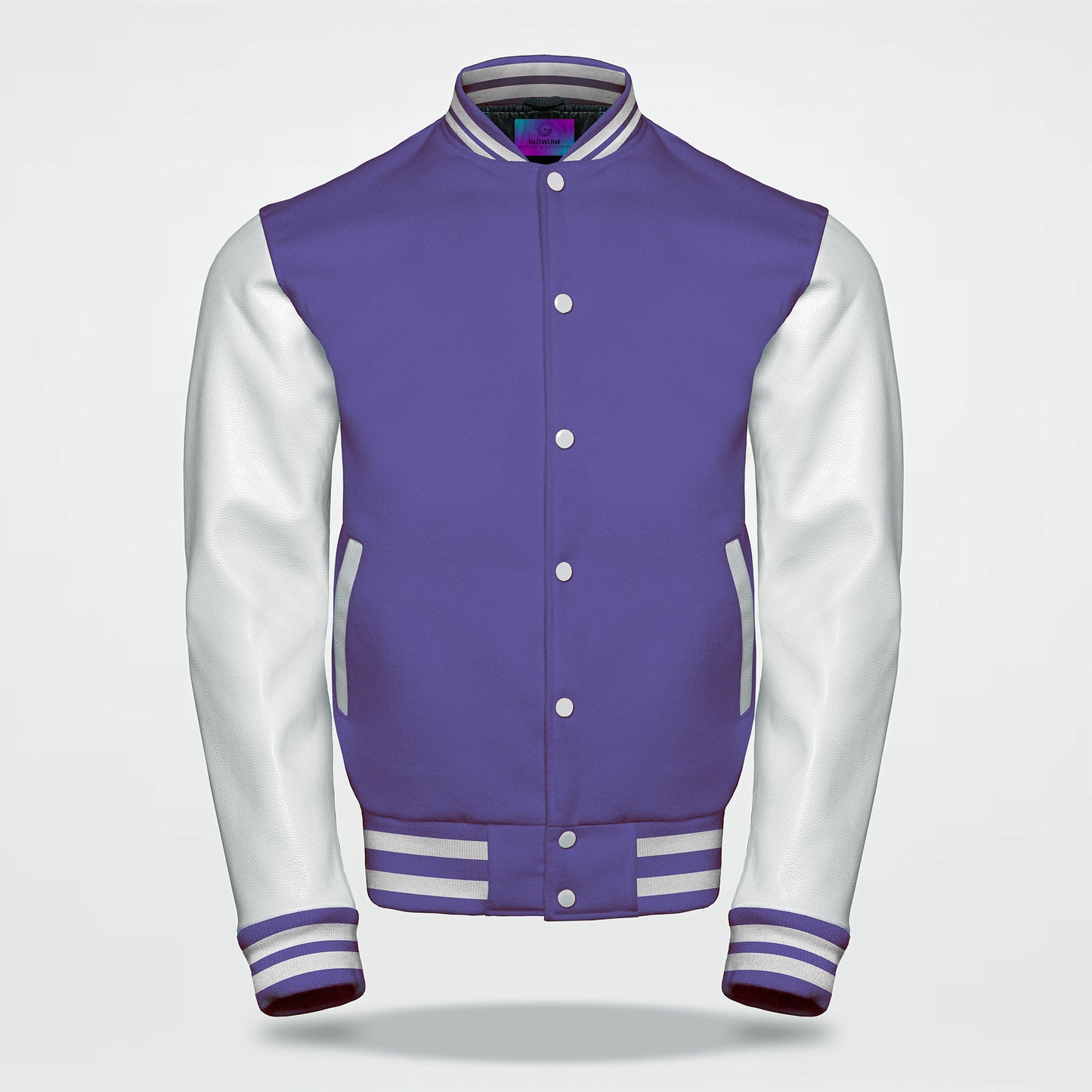 purple and white letterman jacket front side