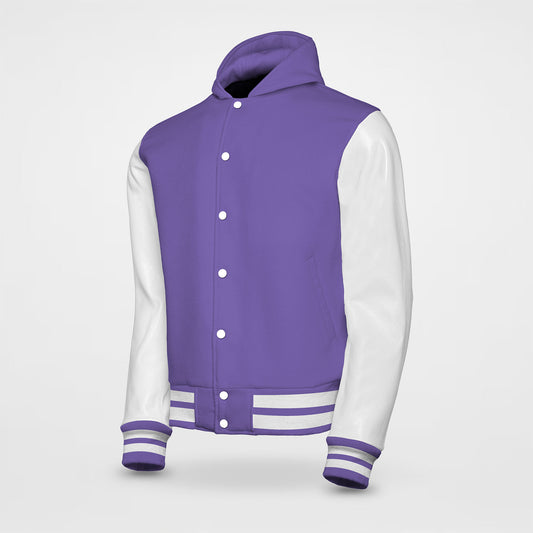 Purple Baseball Jacket With Hood And Leather Arms