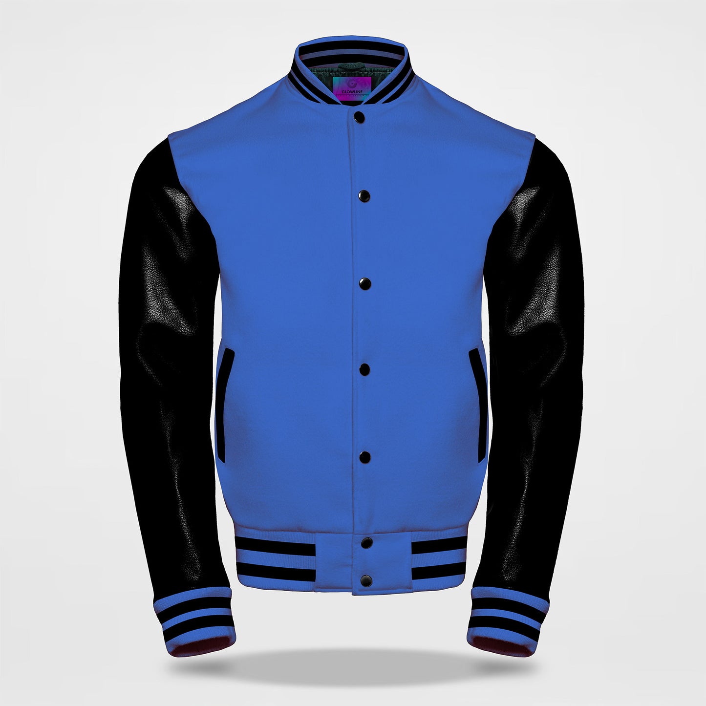 royal blue letterman jackets black sleeves front side