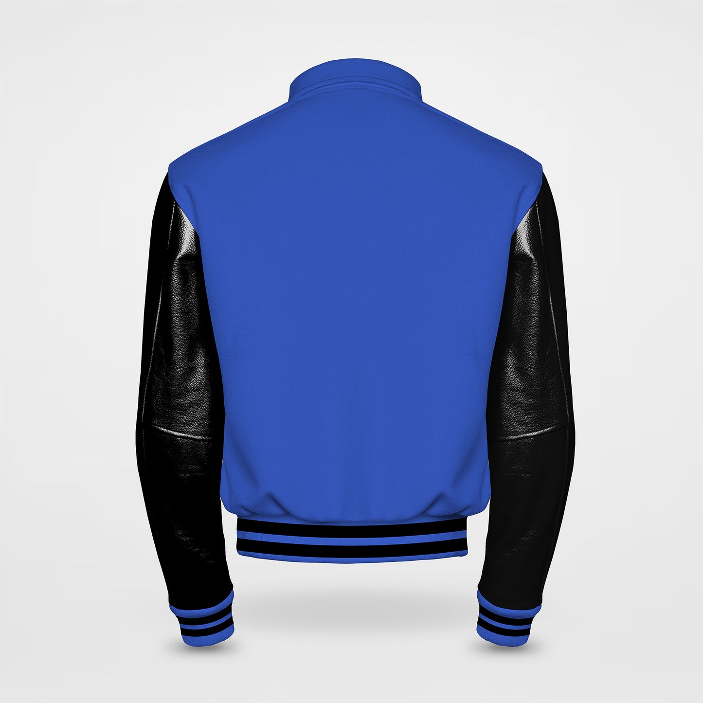 royal blue letterman jackets collared with black sleeves back side