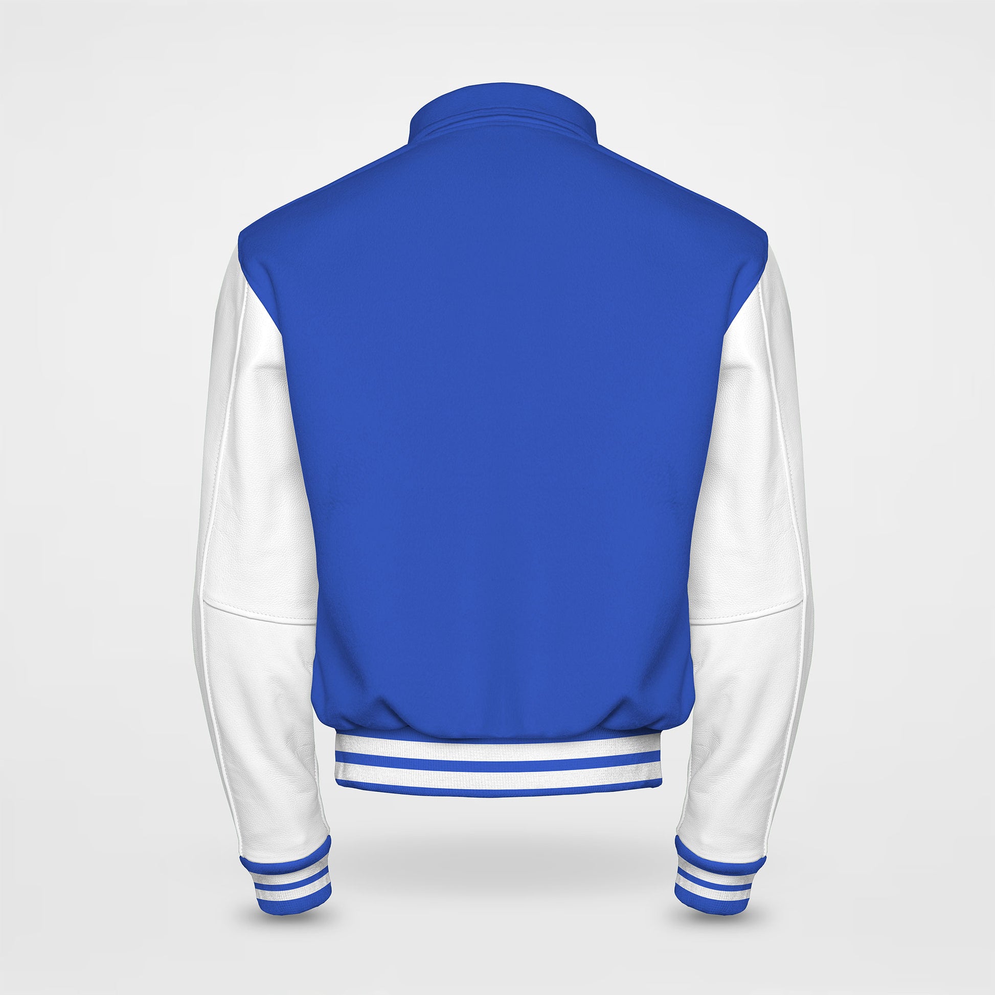 royal blue letterman jackets collared with white sleeves back side