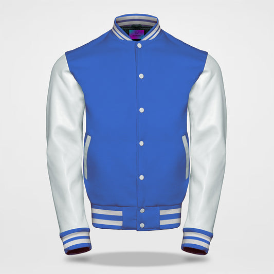 royal blue letterman jackets white sleeves front side