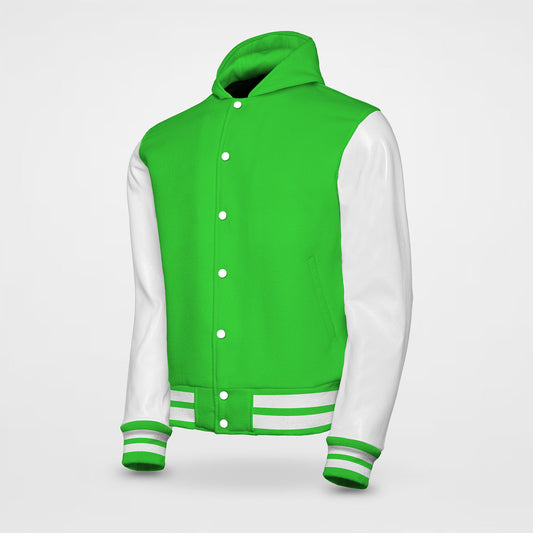 Varsity Hoodie With Kelly Green Body And Leather Sleeves