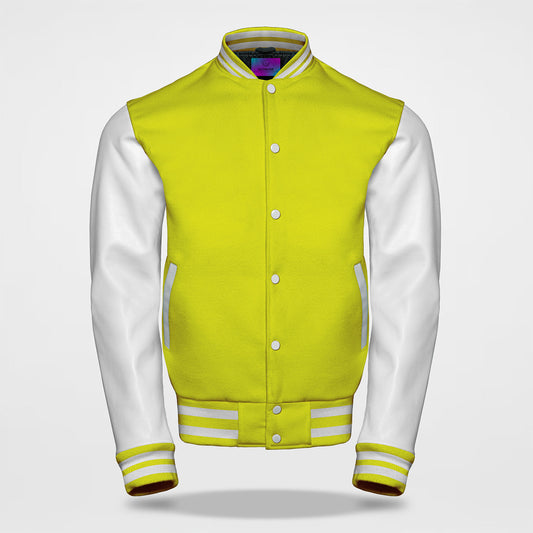 yellow and white letterman jacket front side